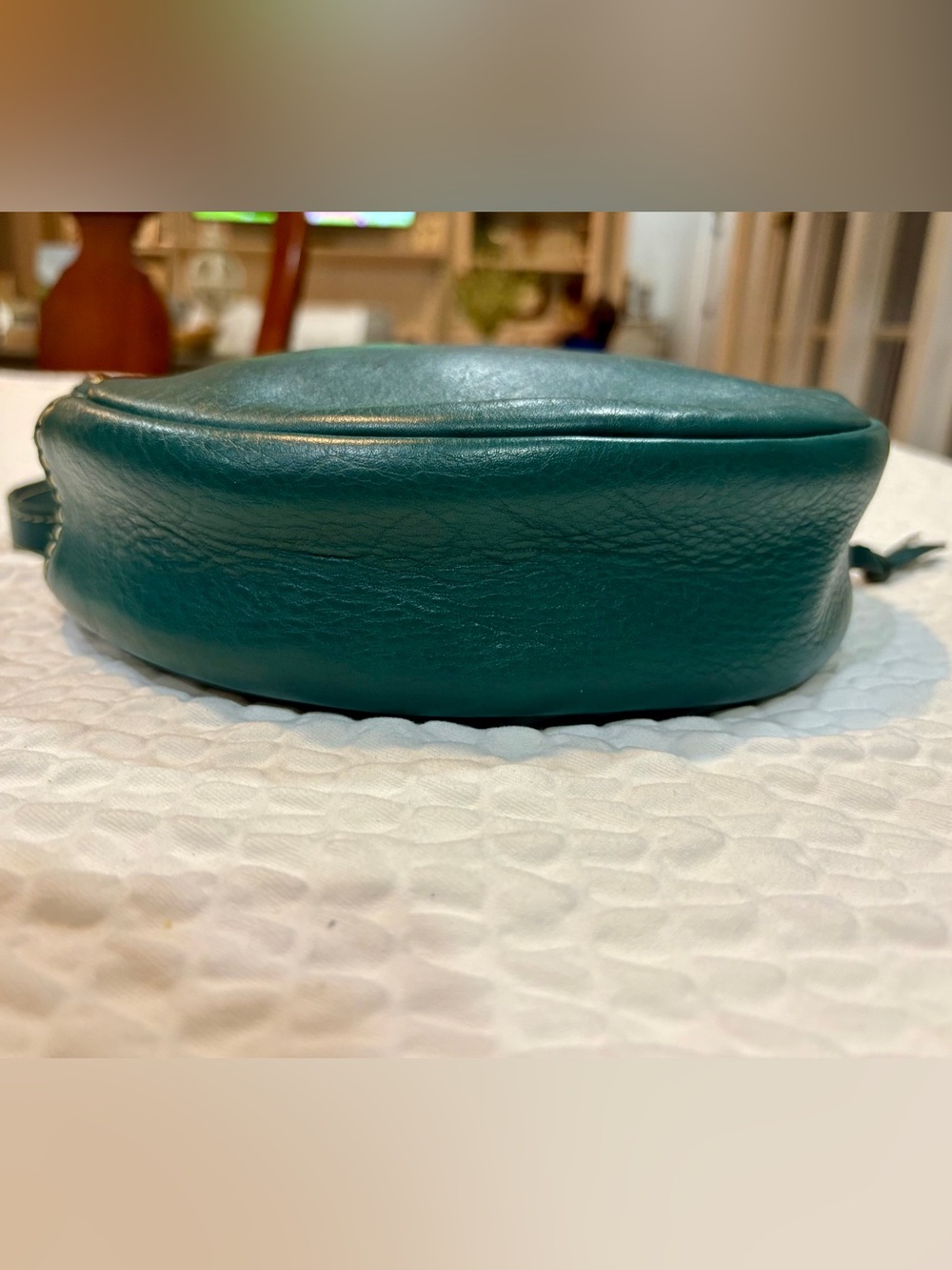 Portland Leather Goods Large Round Crossbody Bag Retired Color Peacock EUC 9X9 - Picture 10 of 11